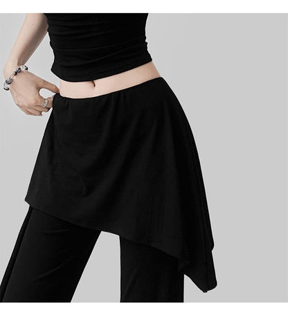 Skirt Overlay Flared Pants with Mid Waist