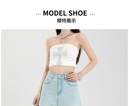 Washed Denim Midi A-Line Skirt