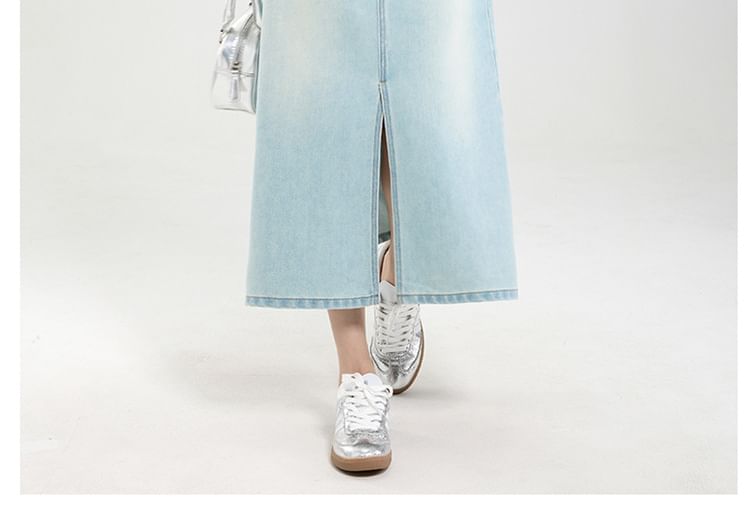 Washed Denim Midi A-Line Skirt