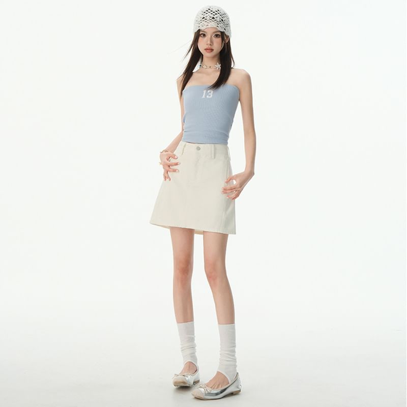 Washed Denim Mini A-Line Skirt