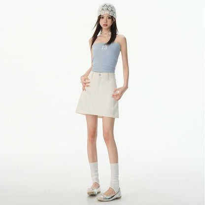 Washed Denim Mini A-Line Skirt