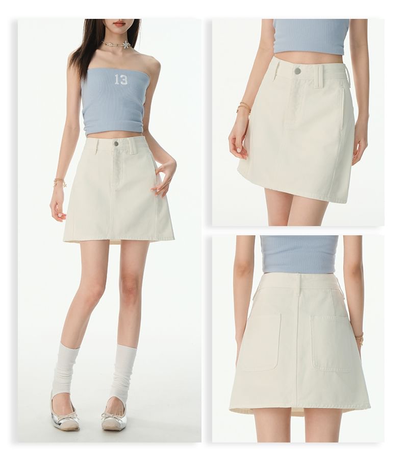 Washed Denim Mini A-Line Skirt