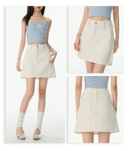 Washed Denim Mini A-Line Skirt