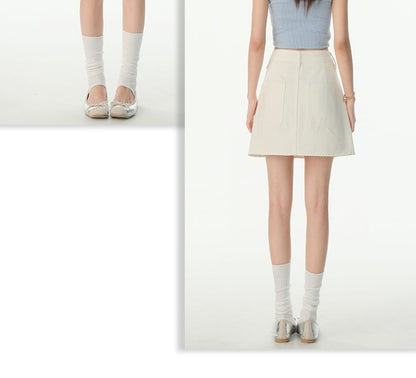 Washed Denim Mini A-Line Skirt