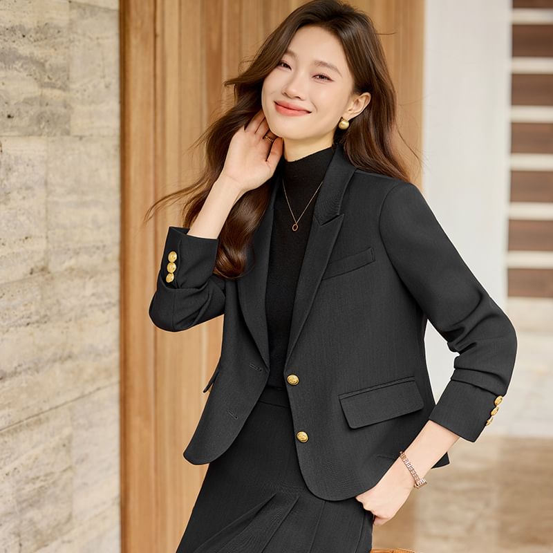 Blazer and Pleated A-Line Skirt Set