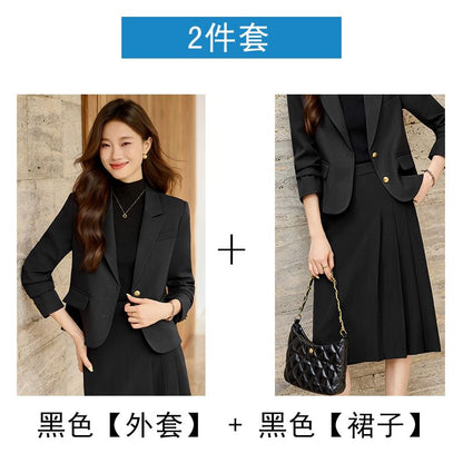 Blazer and Pleated A-Line Skirt Set