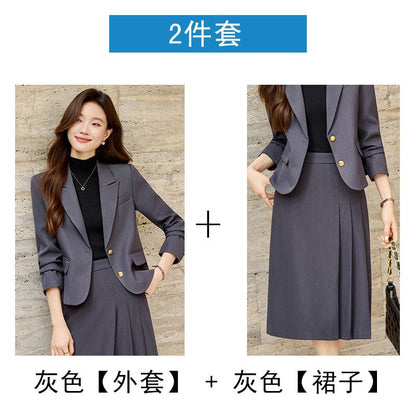 Blazer and Pleated A-Line Skirt Set