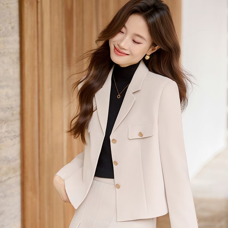Blazer and Pleated Midi A-Line Skirt Set