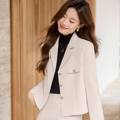 Blazer and Pleated Midi A-Line Skirt Set