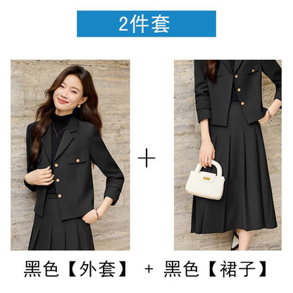 Blazer and Pleated Midi A-Line Skirt Set