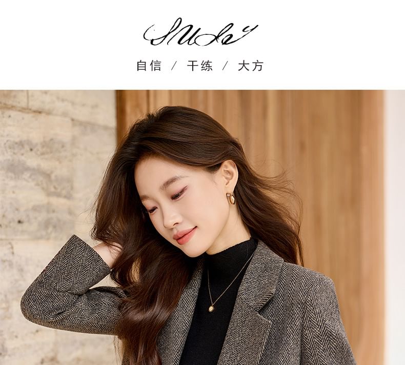 Herringbone Blazer and Pleated Mini Skirt Set