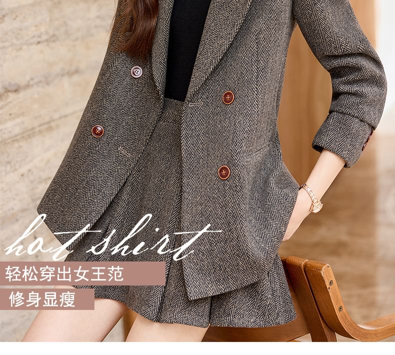 Herringbone Blazer and Pleated Mini Skirt Set