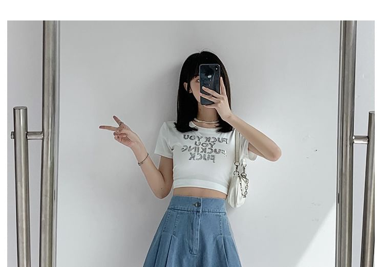 High Waist Pleated Wide Leg Denim Shorts