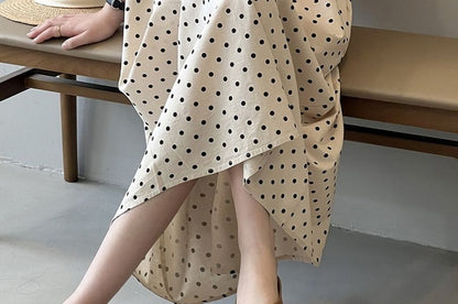 Crewneck Sleeveless Dotted Maxi Dress - Altfashion Shop