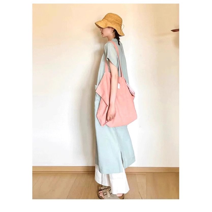 Two Tone Crewneck Short Sleeve Maxi Dress - Altfashion Shop