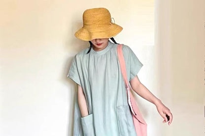 Two Tone Crewneck Short Sleeve Maxi Dress - Altfashion Shop