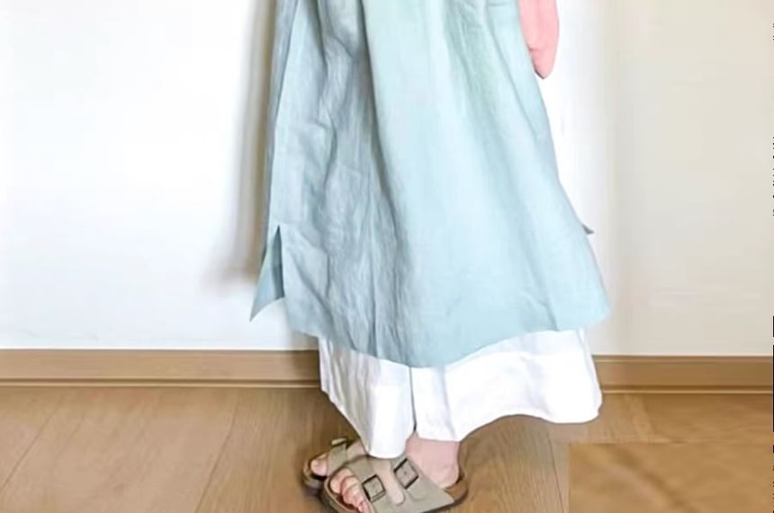 Two Tone Crewneck Short Sleeve Maxi Dress - Altfashion Shop
