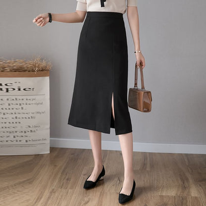 Slit Midi Straight Skirt with High Waist