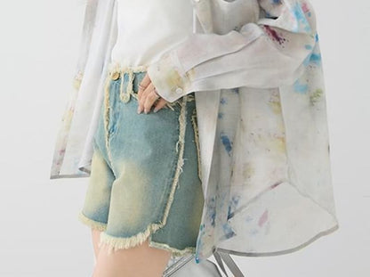 Tie-Dye Sheer Button-Up Long-Sleeved Shirt