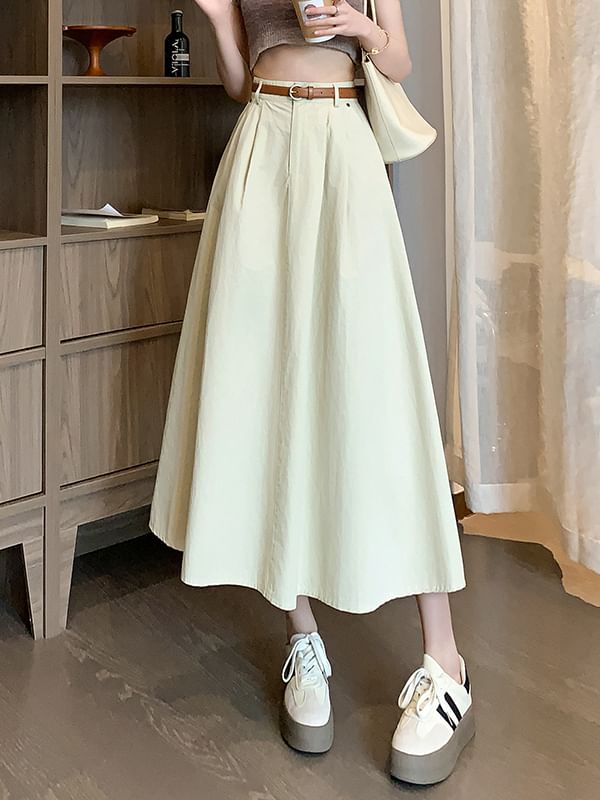 Plain Midi A-Line Skirt