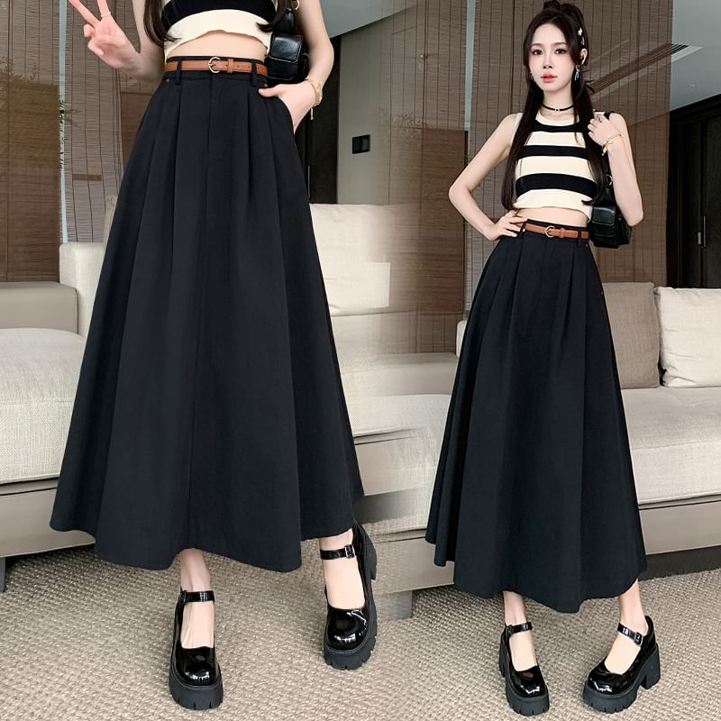 Plain Midi A-Line Skirt