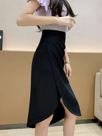 Asymmetrical Ruched Pencil Skirt with Slit