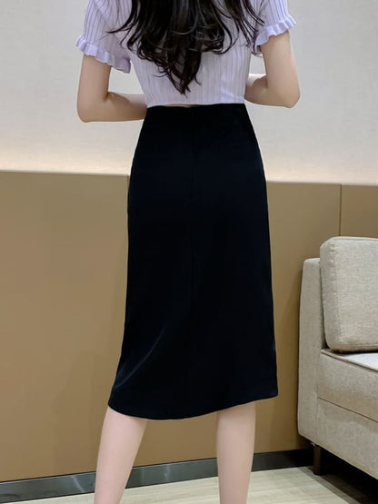 Asymmetrical Ruched Pencil Skirt with Slit