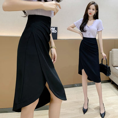 Asymmetrical Ruched Pencil Skirt with Slit