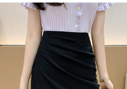 Asymmetrical Ruched Pencil Skirt with Slit