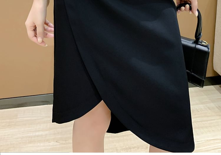 Asymmetrical Ruched Pencil Skirt with Slit