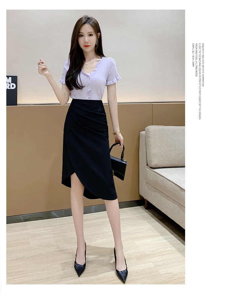Asymmetrical Ruched Pencil Skirt with Slit