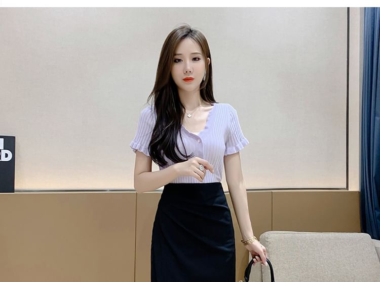 Asymmetrical Ruched Pencil Skirt with Slit