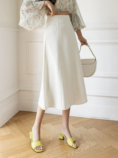 Plain Midi A-Line Skirt with High Waist