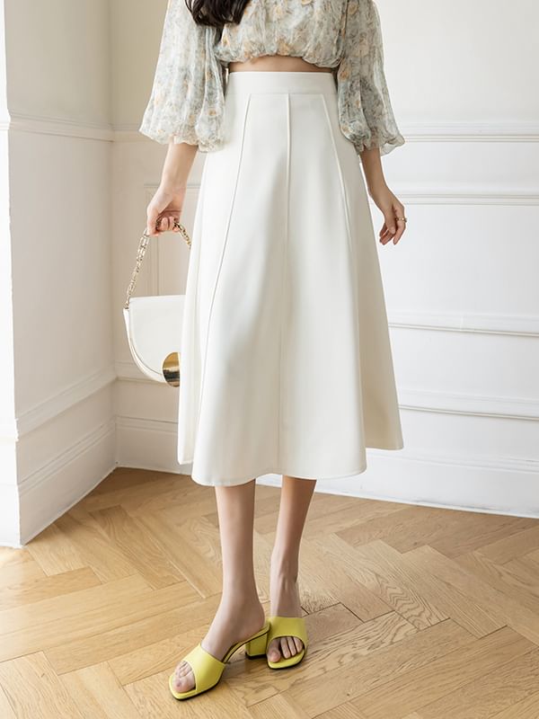 Plain Midi A-Line Skirt with High Waist
