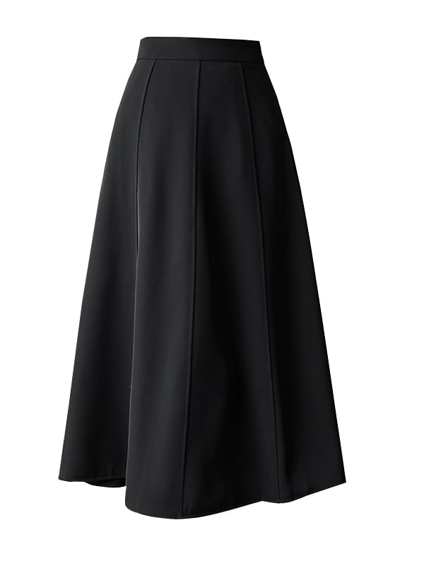 Plain Midi A-Line Skirt with High Waist