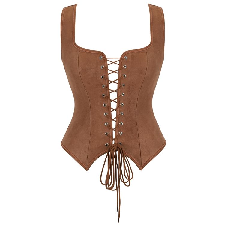 Square Neck Lace-Up Bustier Sleeveless Top