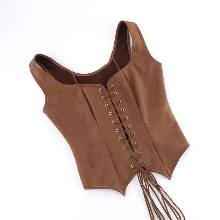 Square Neck Lace-Up Bustier Sleeveless Top