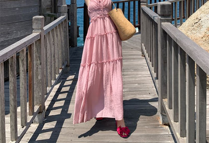 Sleeveless V-Neck A-Line Maxi Dress - Altfashion Shop