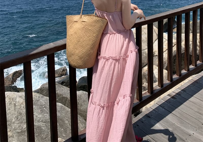 Sleeveless V-Neck A-Line Maxi Dress - Altfashion Shop