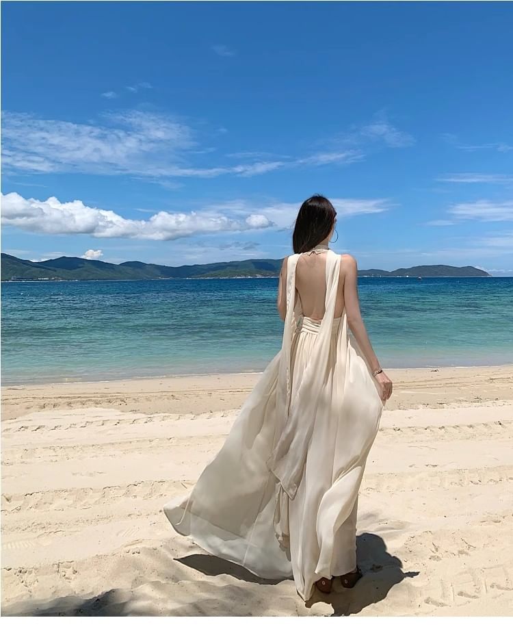 Open Back A-Line Maxi Dress - Altfashion Shop