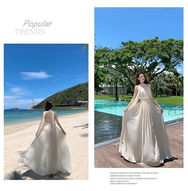 Open Back A-Line Maxi Dress - Altfashion Shop
