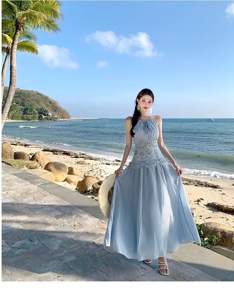 Sleeveless Sheer A-Line Maxi Dress - Altfashion Shop