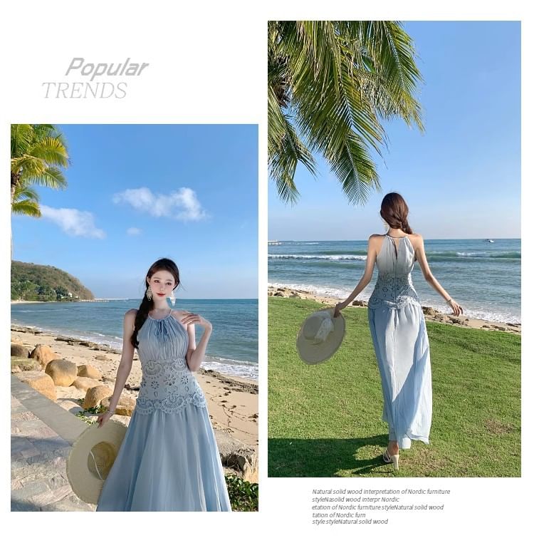Sleeveless Sheer A-Line Maxi Dress - Altfashion Shop