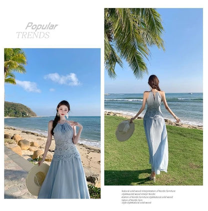 Sleeveless Sheer A-Line Maxi Dress - Altfashion Shop