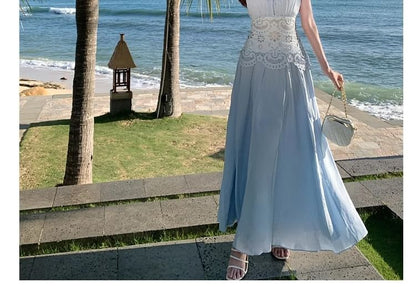 Sleeveless Sheer A-Line Maxi Dress - Altfashion Shop
