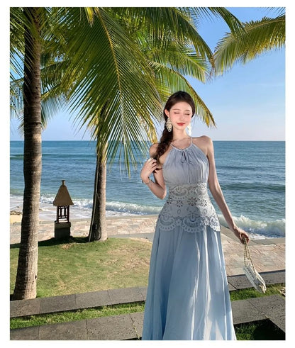 Sleeveless Sheer A-Line Maxi Dress - Altfashion Shop