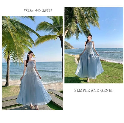 Sleeveless Sheer A-Line Maxi Dress - Altfashion Shop