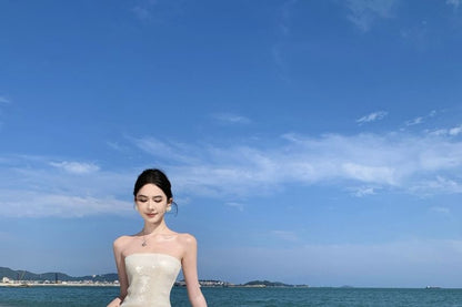 Strapless A-Line Maxi Dress - Altfashion Shop
