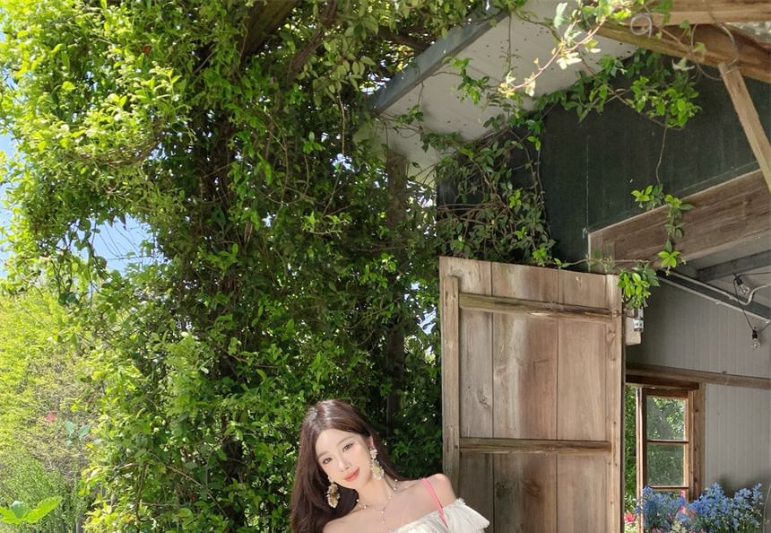 Off-Shoulder Short-Sleeve Maxi Dress - Altfashion Shop