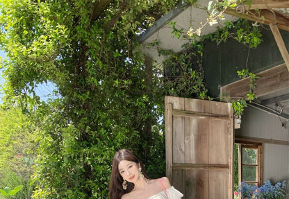Off-Shoulder Short-Sleeve Maxi Dress - Altfashion Shop